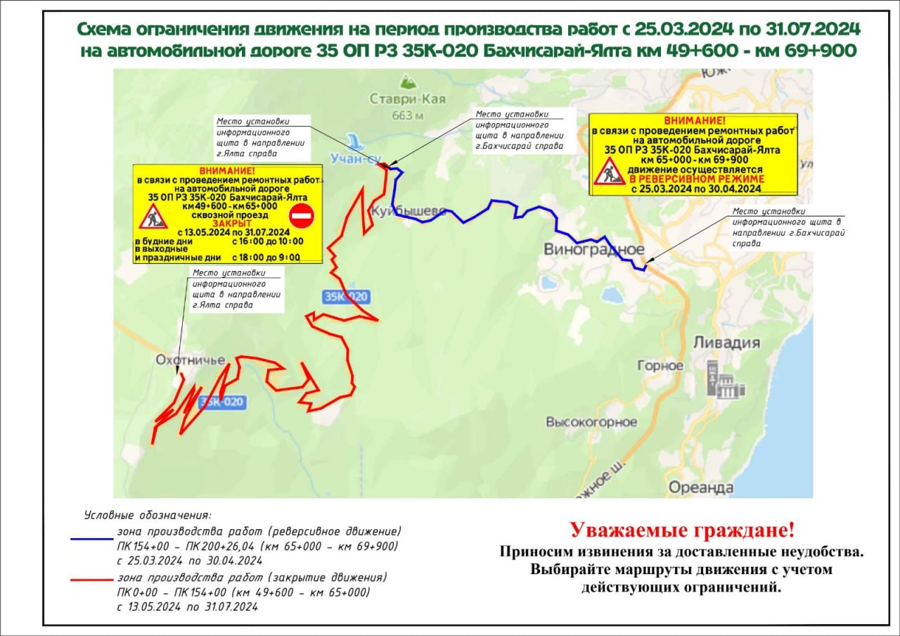 Дорогу Бахчисарай – Ай-Петри частично перекроют для движения транспорта