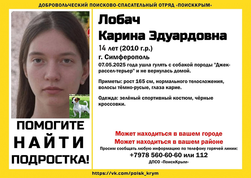 В Симферополе 14-летняя девочка пошла выгуливать собаку и пропала